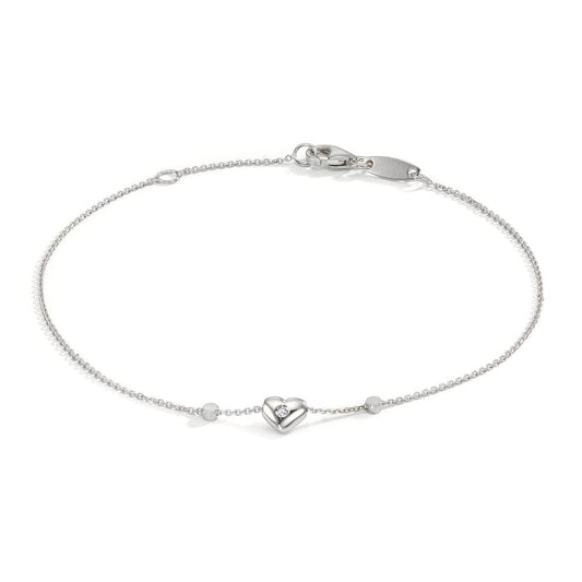 Bracciale Oro bianco 750/18 carati Zirconia 2 pietra Cuore 17-19 cm