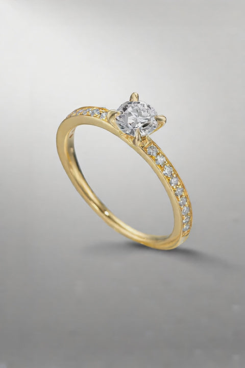 Anello solitario Oro giallo 750/18 carati Diamante 0.47 ct, [Brillant], w-si, Diamante 0.18 ct, 18 pietra, [Brillant], w-si