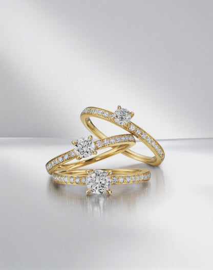 Anello solitario Oro giallo 750/18 carati Diamante bianco, 0.30 ct, [Brillant], w-si, Diamante bianco, 0.20 ct, 18 pietra, [Brillant], w-si
