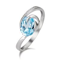 Anello Oro bianco 750/18 carati Topazio blu, [oval], Diamante bianco, 0.005 ct, w-si-348449