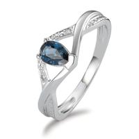 Anello Oro bianco 750/18 carati Zaffiro blu, [Tropfen], Diamante 0.01 ct, 2 pietra-557988